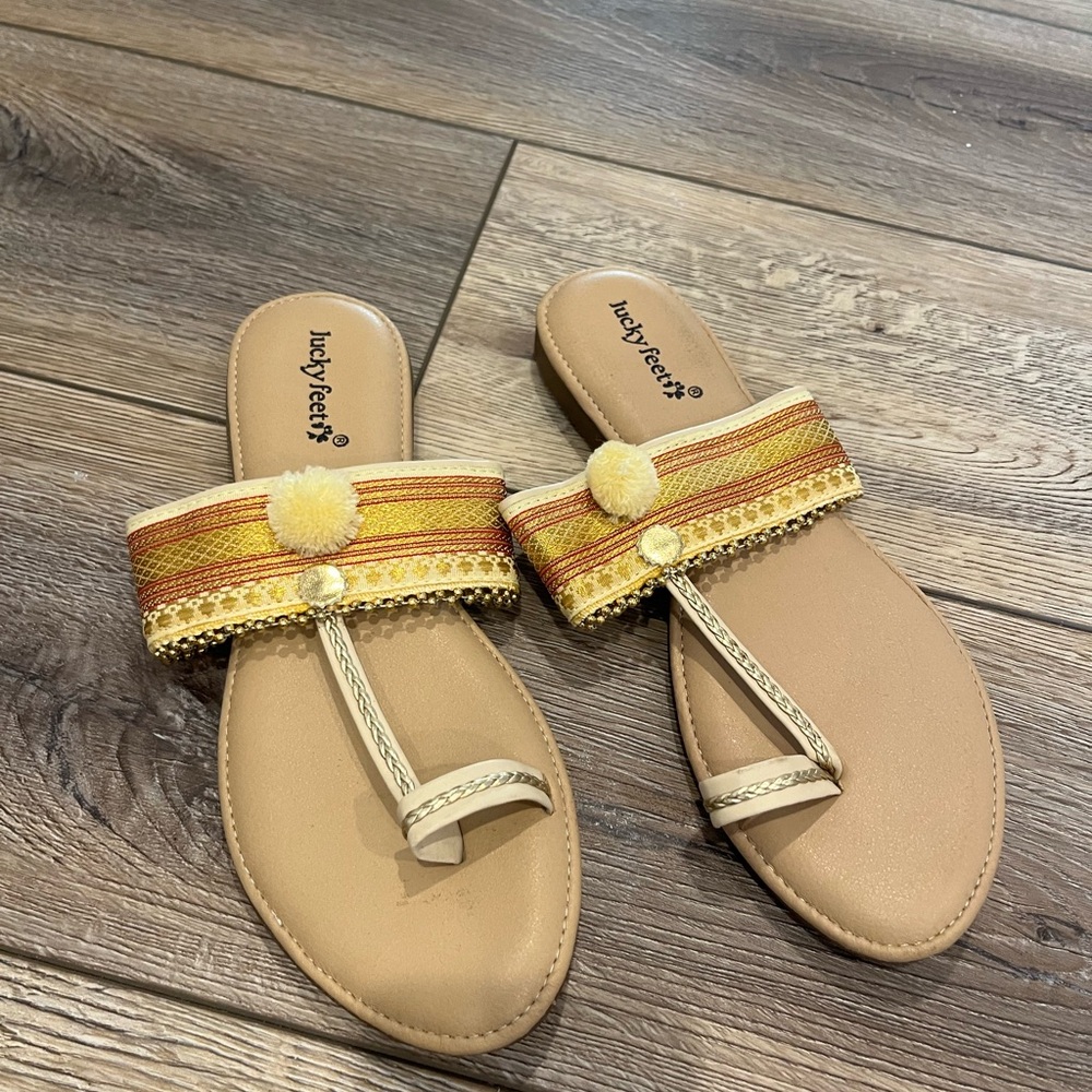 Holy Feet Tan and Gold Sandals